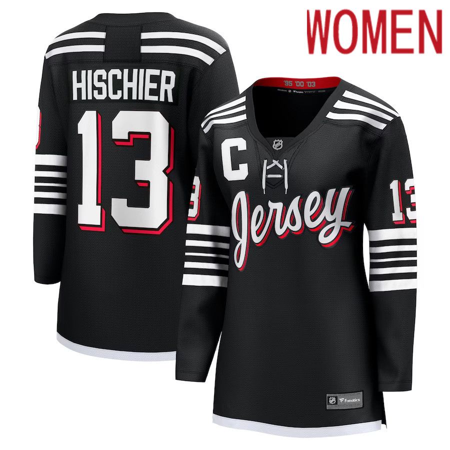 Women New Jersey Devils #13 Nico Hischier Fanatics Branded Black Alternate Premier Breakaway Player NHL Jersey